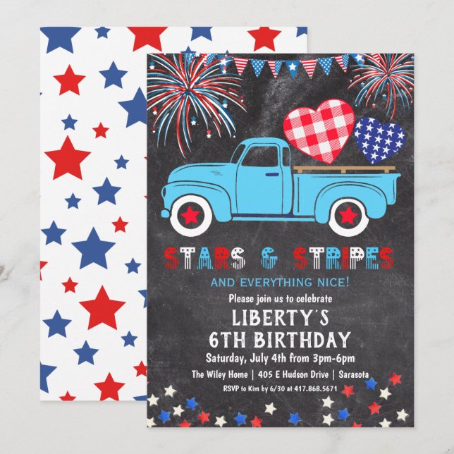 Invitation pour fête d'anniversaire du 14 juillet  (Devant / Derrière)