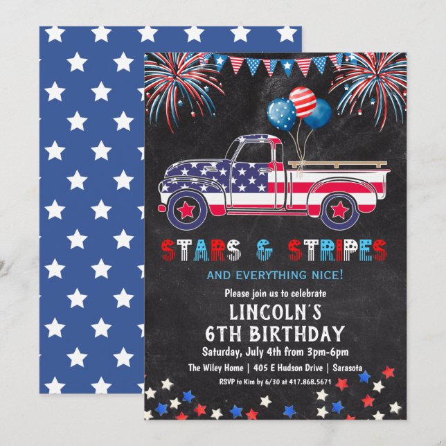 Invitation pour fête d'anniversaire du 14 juillet  (Devant / Derrière)