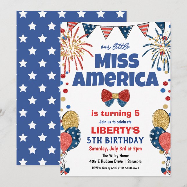 Invitation pour fête d'anniversaire du 14 juillet  (Devant / Derrière)