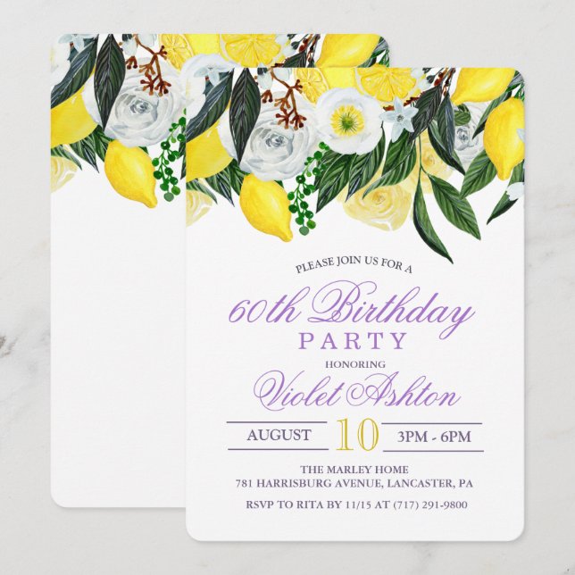 Invitation pour fête d'anniversaire Fleur de Citro (Devant / Derrière)