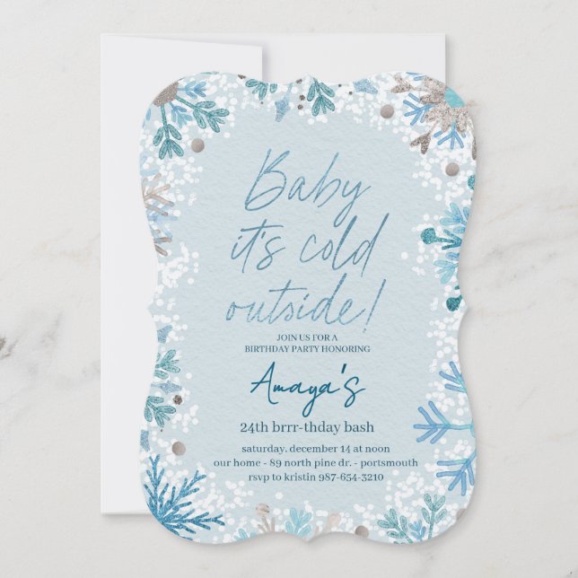 Invitation pour fête d'anniversaire hivernale avec (Devant)