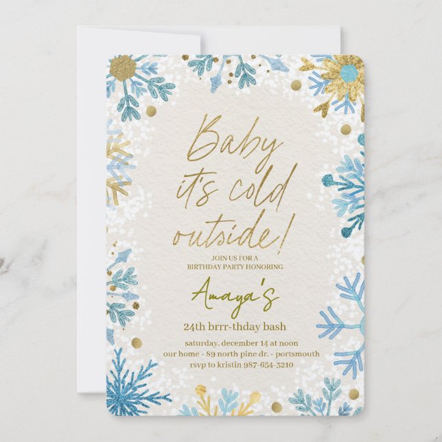 Invitation pour fête d'anniversaire hivernale avec (Devant)