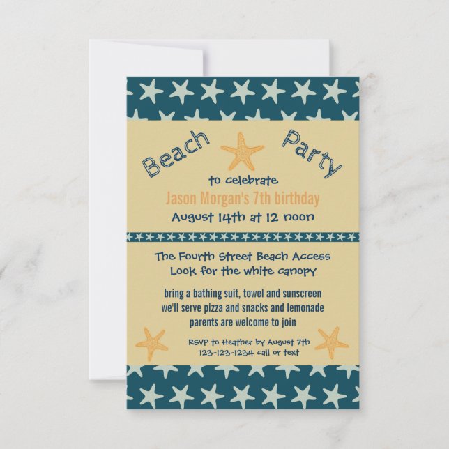 Invitation pour fête d'anniversaire Navy Starfish  (Devant)