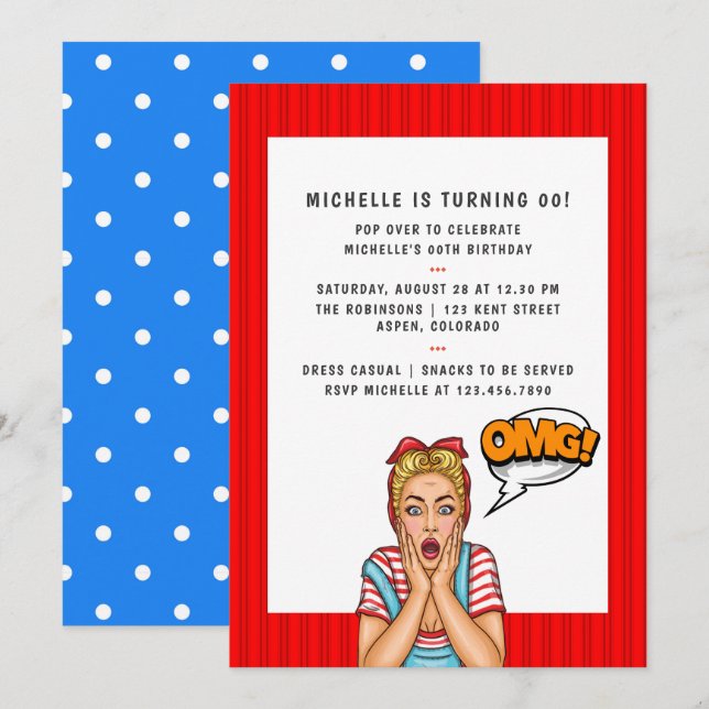 Invitation pour fête d'anniversaire Pop Art Comic (Devant / Derrière)
