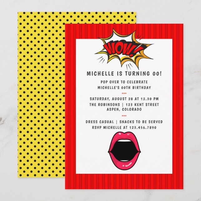 Invitation pour fête d'anniversaire Pop Art Comic (Devant / Derrière)