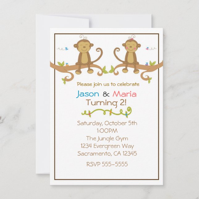 Invitation pour fête de jumeaux garçon fille Baby  (Devant)