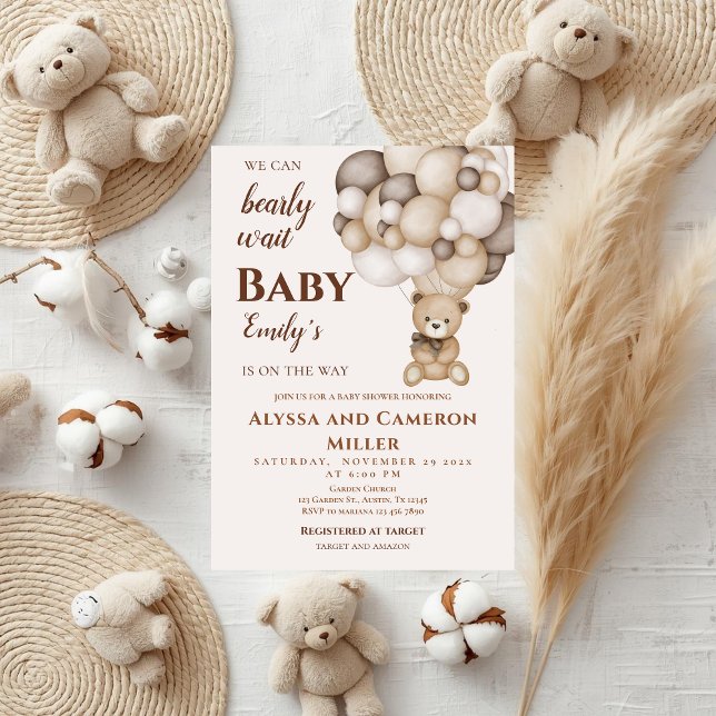 Invitation pour fille à la baby shower ours (Créateur téléchargé)