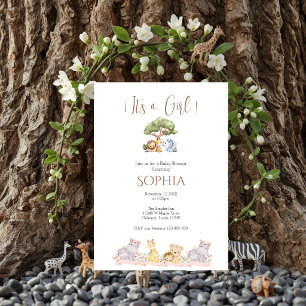 Invitation pour fille à la baby shower safari