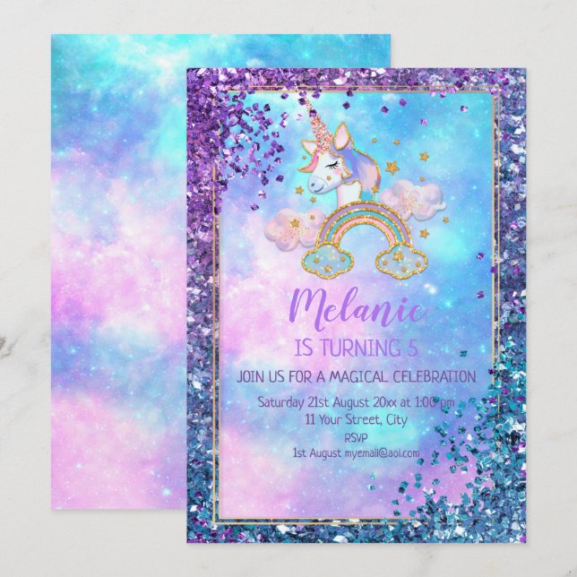 Invitation pour fille à la fête d'anniversaire Lic (Devant / Derrière)