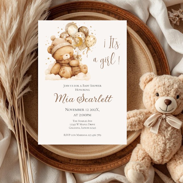 Invitation pour fille à une Baby Shower avec un ou (Créateur téléchargé)