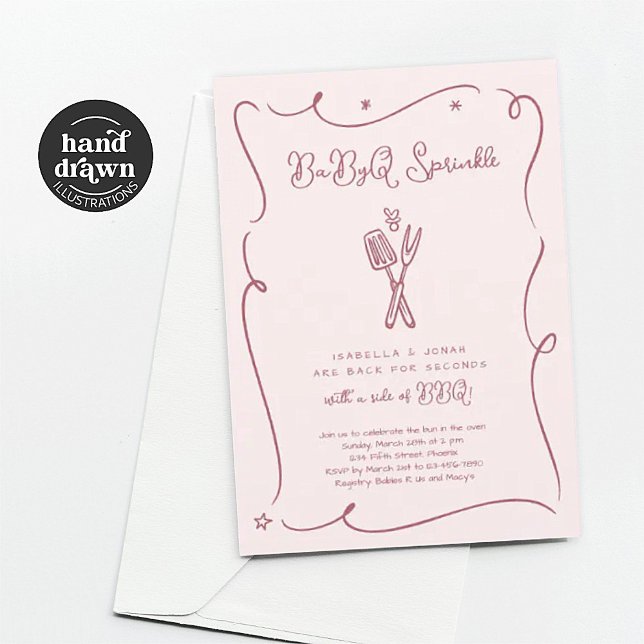 Invitation pour fille Bébé BBQ BaByQ Sprinkle Rose (Créateur téléchargé)
