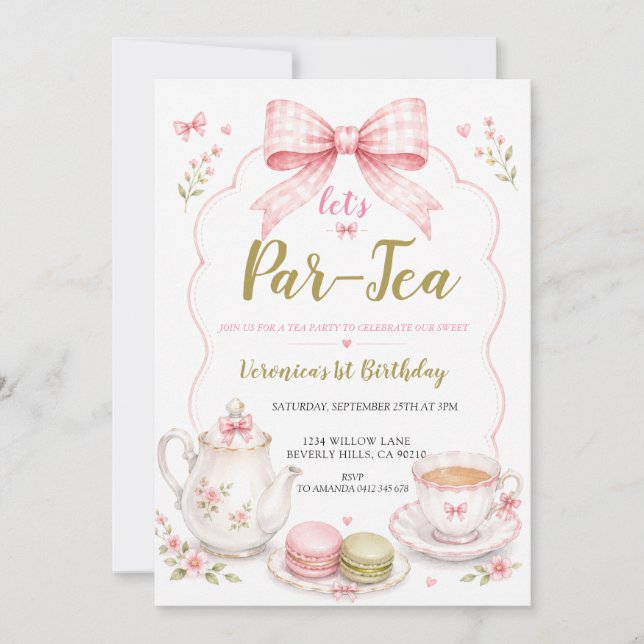 Invitation pour fille d'anniversaire de 1 an avec  (Devant)