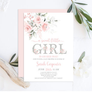 Invitation pour fille de Baby Shower Fleurie Rose 