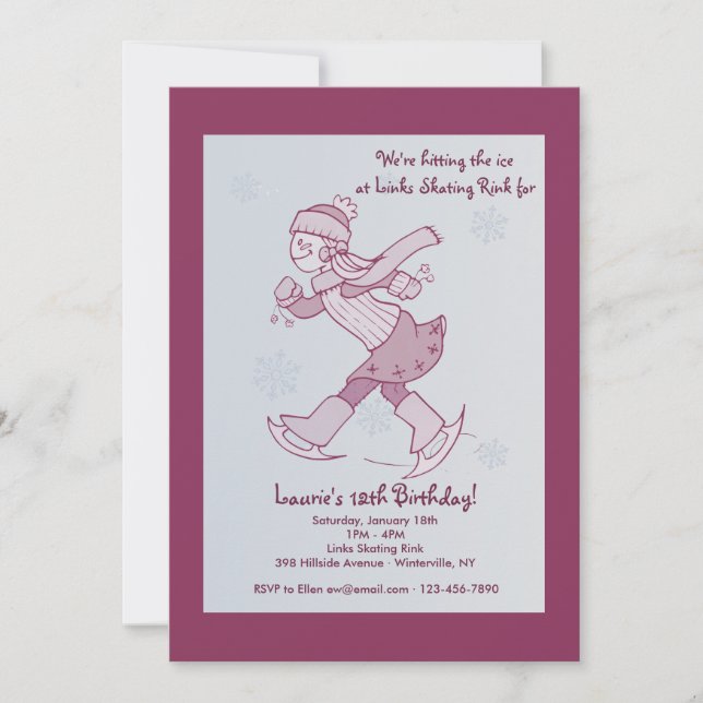 Invitation pour fille patinant sur glace (Devant)