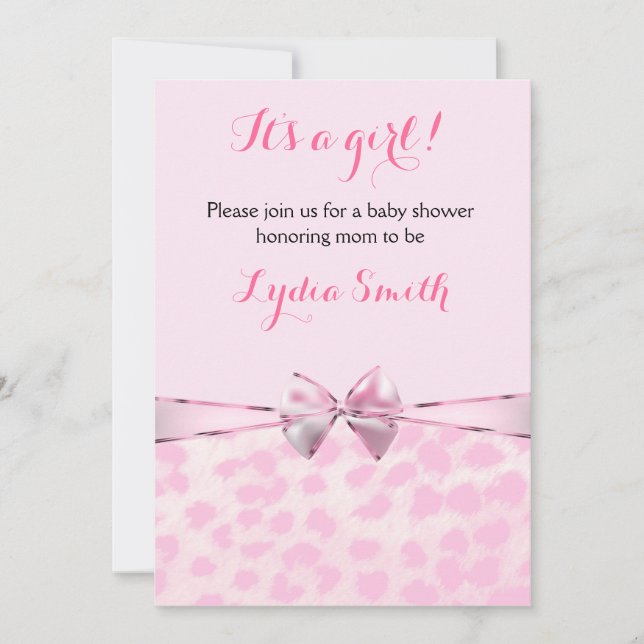 Invitation pour fille pour Baby Shower avec arc et (Devant)
