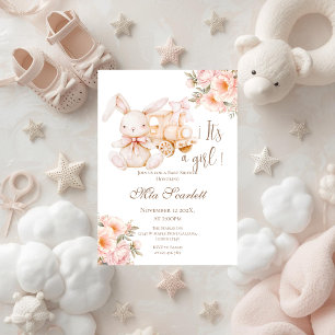Invitation pour fille pour baby shower lapin rose