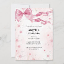 Invitation pour filles d'anniversaire à nœud rose