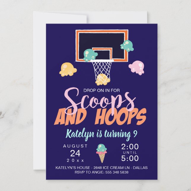 Invitation pour filles de basketball Scoops and Ho (Devant)