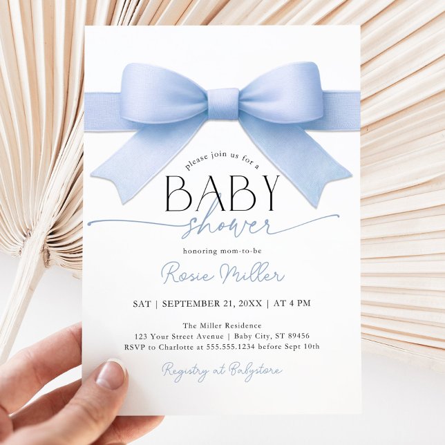 Invitation pour garçon à la baby shower au ruban b (Créateur téléchargé)