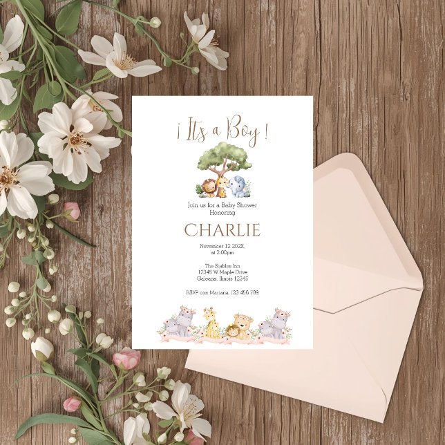 Invitation pour garçon à une baby shower safari (Créateur téléchargé)