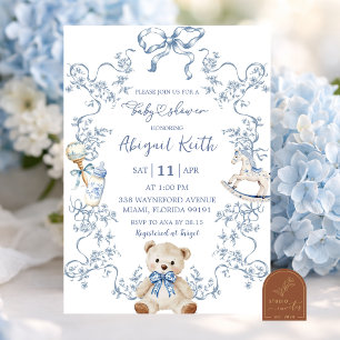 Invitation pour garçon Baby Shower Toile de Jouy b
