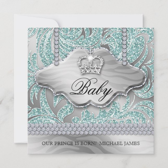 Invitation pour garçon bébé Couronne bleue Bijoux  (Devant)