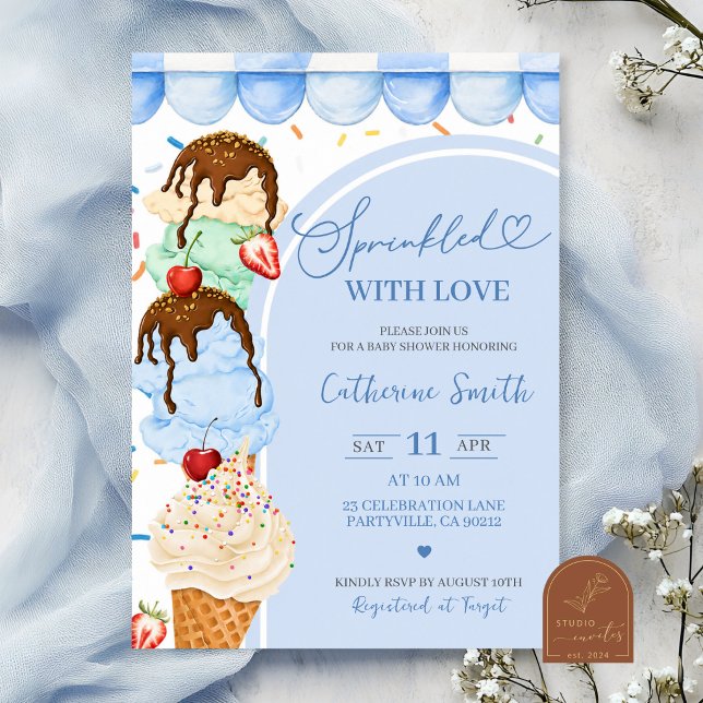 Invitation pour garçon bébé glace sucrée bleue Bab (Créateur téléchargé)