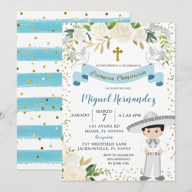 Invitation pour garçon mexicain de première commun (Devant / Derrière)