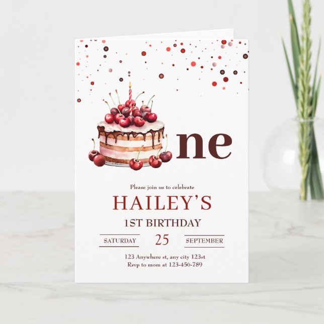 Invitation pour gâteau d'anniversaire 1 an, Filles (Devant)