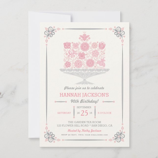 Invitation pour gâteau d'anniversaire Fleur en den (Devant)