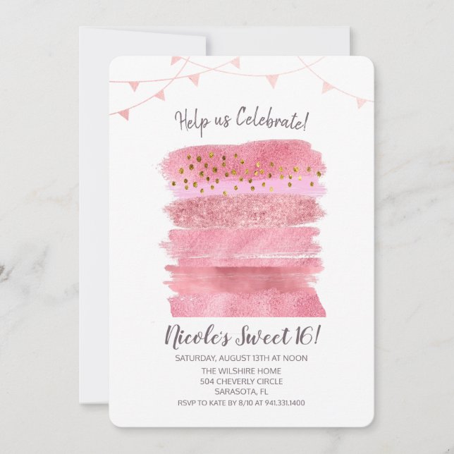 Invitation pour gâteau d'anniversaire Sweet 16 (Devant)
