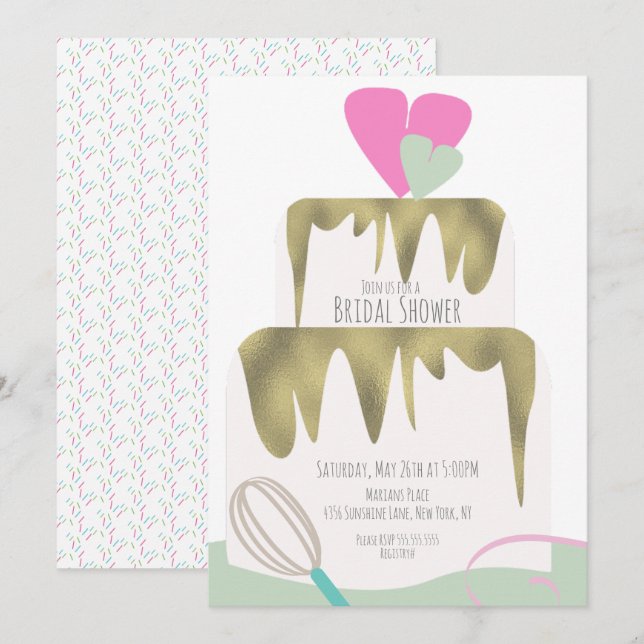Invitation pour gâteau de douche de mariée avec fo (Devant / Derrière)