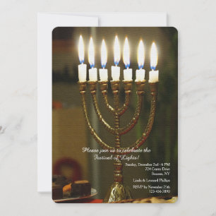 Invitation pour Hanukkah Menorah en Or