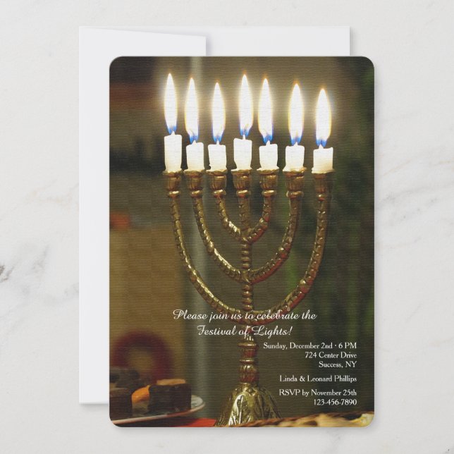 Invitation pour Hanukkah Menorah en Or (Devant)