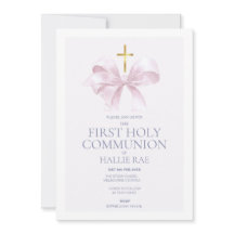 Invitation pour la 1ère communion, ruban rose mode
