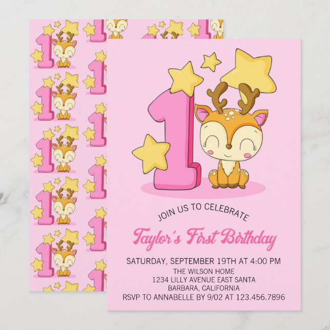 Invitation pour la 1ère fête d'anniversaire de béb (Devant / Derrière)
