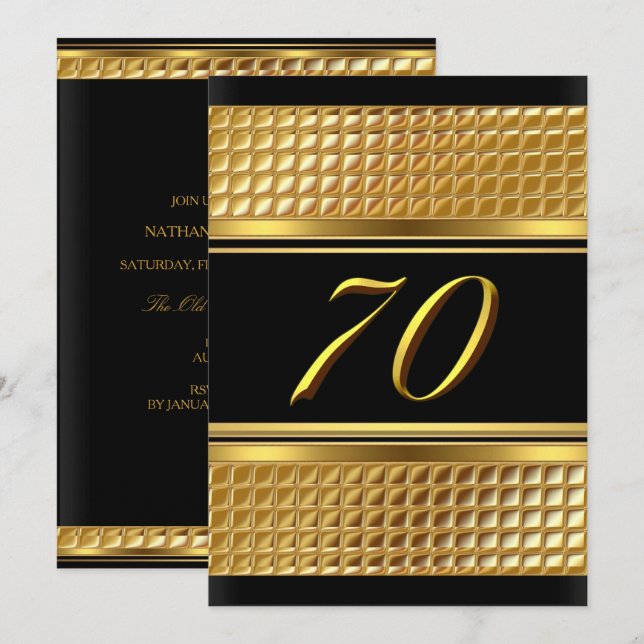 Invitation pour la 70e fête d'anniversaire Gold &  (Devant / Derrière)