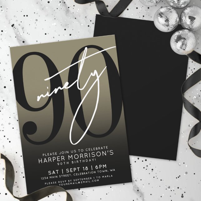 Invitation pour la 90e fête d'anniversaire en or m (Modern Gold 90th Birthday Party Invitation)