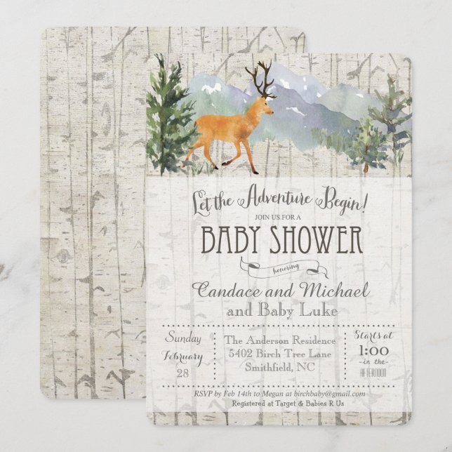 Invitation pour la baby shower Cerisier à papier - (Devant / Derrière)