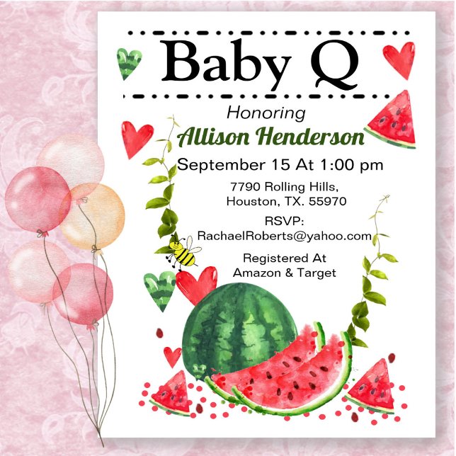 Invitation pour la Baby Shower de Bébé Q Pastèque (Créateur téléchargé)