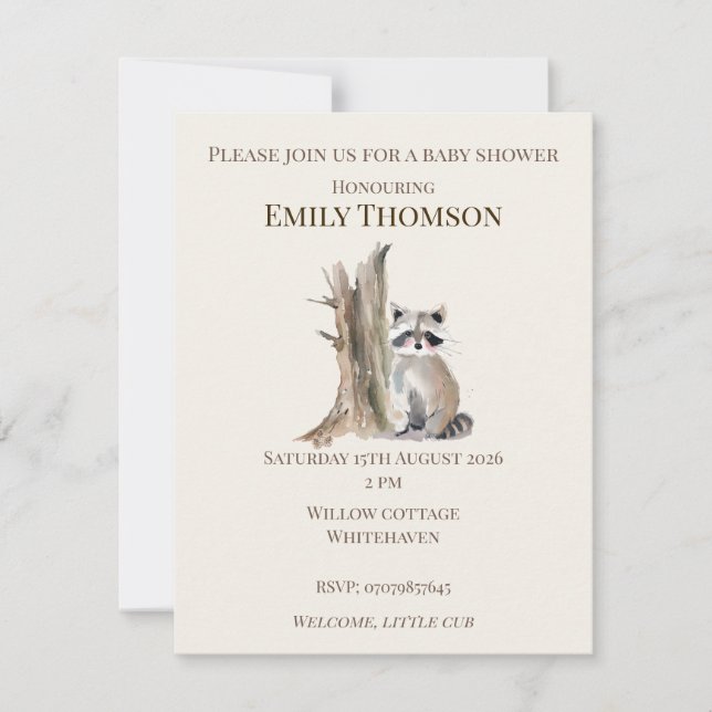 Invitation pour la baby shower de bébé raton laveu (Devant)