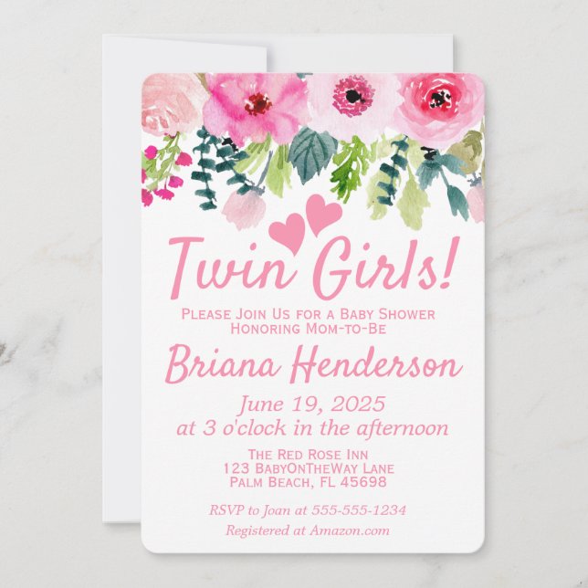 Invitation pour la baby shower de jumelles avec mo (Devant)