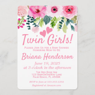 Invitation pour la baby shower de jumelles avec mo