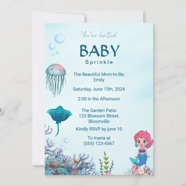 Invitation pour la Baby Shower de la Petite Sirène (Devant)