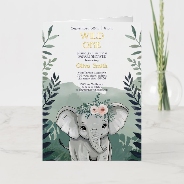 Invitation pour la Baby Shower de l'éléphant de Sa (Recto)