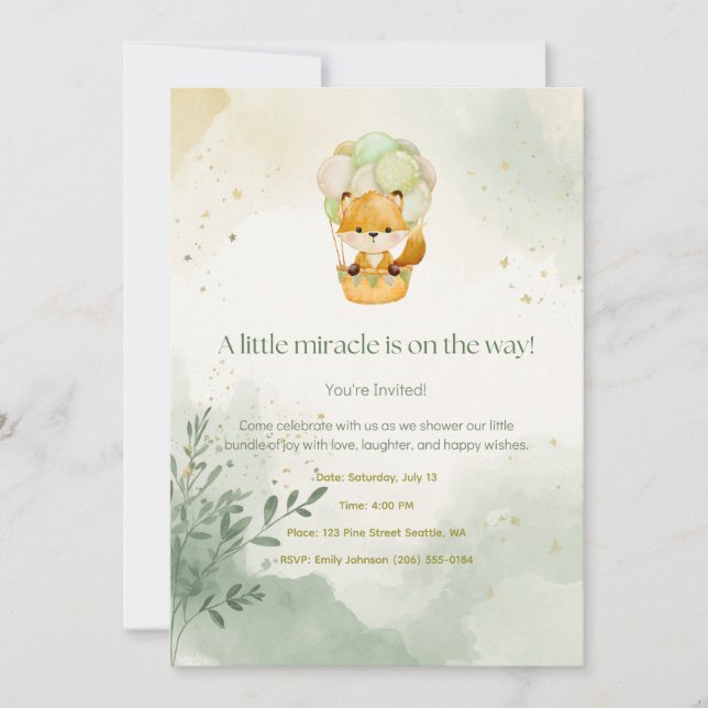 Invitation pour la baby shower de Little Fox (Devant)