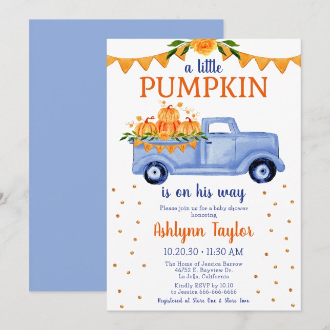 Invitation pour la Baby Shower de Little Pumpkin B (Devant / Derrière)