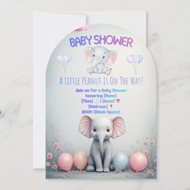 Invitation pour la Baby Shower de Petit Éléphant (Devant)