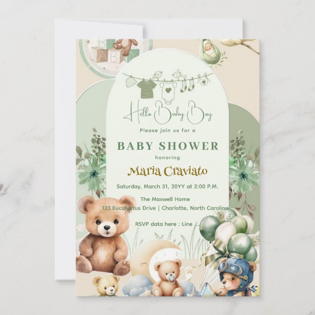 Invitation pour la Baby Shower d'un Petit Garçon a (Devant)