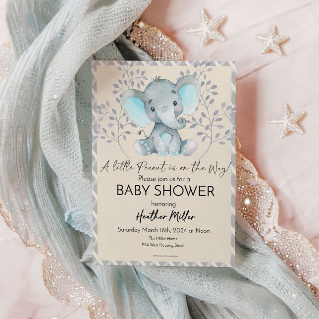 Invitation pour la Baby Shower Garçon Éléphant (Créateur téléchargé)